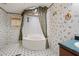 Bathroom with a corner soaking tub, floral wallpaper, and a vanity at 718 Old Tennessee Ne Hwy, White, GA 30184