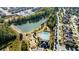 An aerial view showcases the community pool, playground, and pond in this neighborhood at 4440 Croftshire Pl, Cumming, GA 30040