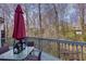 Outdoor deck with patio furniture offers a peaceful view of the wooded landscape at 1413 Eastbrooke Way, Marietta, GA 30066