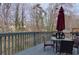 Outdoor deck space with patio furniture and scenic views of wooded backyard at 1413 Eastbrooke Way, Marietta, GA 30066