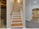 A staircase with wooden treads, white risers, and a wooden handrail, leading to the upper floor of the home at 1413 Eastbrooke Way, Marietta, GA 30066