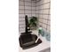 Modern sink area with a black faucet, white tile backsplash, and plant at 4212 Logan Dr, Loganville, GA 30052