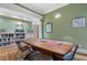 Dining room featuring a long wooden table, modern chairs, and built-in shelving with accent lighting at 189 Westminster Dr, Atlanta, GA 30309