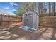 Durable storage shed nestled in a well-maintained, fenced backyard at 1091 Dunedin Trl, Woodstock, GA 30188