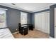 Bedroom with neutral carpet, blue walls, a desk, and a closet at 265 Winding River Dr # G, Sandy Springs, GA 30350