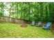 A lush, private backyard with a stone firepit and seating area at 3290 Coachmans Ne Way, Roswell, GA 30075