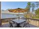 Back deck featuring an outdoor dining set and umbrella with views of the landscaped backyard and house at 2298 Greenglade Ne Rd, Atlanta, GA 30345