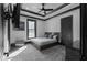 Modern bedroom with coffered ceilings, a ceiling fan and plenty of natural light at 4100 Oak Hill Rd, Douglasville, GA 30135