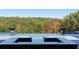 Backyard pool featuring integrated spa and fire bowls overlooking a wooded lot on a sunny day at 4100 Oak Hill Rd, Douglasville, GA 30135
