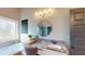 Elegant bathroom vanity with makeup area, granite counters, modern vanity, bathtub with jacuzzi at 4539 Tiffany Ln, Loganville, GA 30052