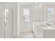 Bright bathroom featuring double vanity with modern sinks and a glass-enclosed shower at 202 Groveton Ct, Euharlee, GA 30145
