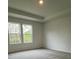 Bedroom features a tray ceiling, carpeted floor, and natural light at 202 Groveton Ct, Euharlee, GA 30145