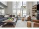 Comfortable living room with high ceilings, fireplace, built-in shelves, and large windows at 4240 Agard St, Cumming, GA 30040