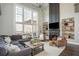 Inviting living room featuring a fireplace, built-in shelves, large windows, and comfortable seating at 4240 Agard St, Cumming, GA 30040