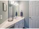 This bathroom features a white vanity and countertop, with blue-grey walls at 408 Hickory Fairway Ct, Woodstock, GA 30188