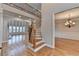 Entryway with beautiful hardwood floors and a staircase leading to the second level at 641 Freeman Brock Rd, Auburn, GA 30011