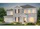Beautiful two-story home featuring a gray brick facade, attached garage, and manicured landscaping at 3136 Morris Hills Dr, Dacula, GA 30019