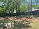 Grassy backyard with a dog and a wooden fence at 441 Highlands Loop, Woodstock, GA 30188