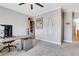 Light gray bedroom featuring a ceiling fan, desk and a Super Duper poster at 3493 Maryhill Nw Ln, Kennesaw, GA 30152