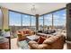 Comfortable living room featuring hardwood floors, leather sofas, and a stunning city view from large windows at 270 17Th Nw St # 1113, Atlanta, GA 30363