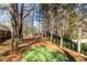 Secluded backyard surrounded by mature trees and lush landscaping, offering a tranquil and private outdoor escape at 503 Stanford Pl, Woodstock, GA 30188