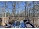 Wood deck with railings overlooking the wooded back yard, includes outdoor seating at 5030 New Chapel Hill Way, Cumming, GA 30041