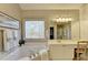 Bright bathroom featuring double sinks, soaking tub, and modern fixtures at 5030 New Chapel Hill Way, Cumming, GA 30041