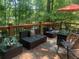 Relax and entertain on the deck with wicker seating, a decorative rug, and views of the lush surroundings at 1061 Steeple Run, Lawrenceville, GA 30043