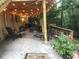 Cozy covered patio with comfortable seating, string lights, and a view of the landscaped yard at 1061 Steeple Run, Lawrenceville, GA 30043