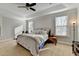 Spacious bedroom with tray ceiling, neutral walls, carpet flooring and windows with blinds for added privacy at 1431 Torrington Dr, Auburn, GA 30011