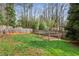 Grassy backyard with wooden fence and a mulched area for play or gardening at 4646 Breakwater Trl, Marietta, GA 30066