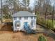 Two-story home with blue door and trim, featuring bay windows, mature trees, and a welcoming facade at 4646 Breakwater Trl, Marietta, GA 30066