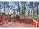 This wood deck overlooks a backyard filled with large trees at 2515 Oak Quarters, Smyrna, GA 30080