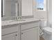 Bright bathroom featuring a sleek vanity with granite counters and a modern toilet near a window at 1209 Cedarcrest Blvd, Acworth, GA 30101