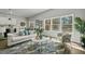 Bright living room featuring a plush sofa, stylish rug, and abundant natural light at 6971 Tan Bark Ct, Riverdale, GA 30296