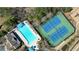 Aerial shot of community amenities including a pool, tennis courts, and playground surrounded by lush greenery at 5470 Beaver Ridge Dr, Cumming, GA 30040