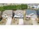 Aerial view of three, two-story homes with manicured lawns and attached two car garages at 5470 Beaver Ridge Dr, Cumming, GA 30040