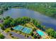 Panoramic aerial view featuring tennis courts, a pool, and a lake at 901 Blue Sky Rdg, Snellville, GA 30078