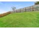 Lush, green backyard with privacy fence and mature trees at 1340 Slaton Manor Dr, Conyers, GA 30012