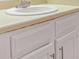 Bathroom featuring a white sink vanity with chrome faucet and classic cabinet design at 669 Hunting Creek Se Ln, Conyers, GA 30013