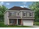 New two-story home showcasing brick and gray siding, complemented by a well-manicured lawn and lush landscaping at 525 Lanier Way, Temple, GA 30179