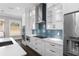 Well-equipped kitchen with modern appliances, sleek white cabinetry, and a vibrant blue tile backsplash at 1200 Primrose Park Rd, Sugar Hill, GA 30518