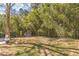 A backyard with a bamboo forest, shed, wooden bench, and a large grassy area at 3398 Lori Ln, Atlanta, GA 30340