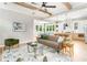 Open-concept layout with hardwood floors and exposed beams merges the living area with the kitchen at 185 Marion # A, Atlanta, GA 30307