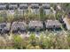 Aerial view of multi-Gathering homes surrounded by lush trees, sidewalks, and street parking at 2201 Fairington Village Dr, Lithonia, GA 30038