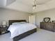 Spacious main bedroom featuring a neutral color palette, tray ceiling, and carpet flooring at 5446 Oxford Chase Way, Dunwoody, GA 30338