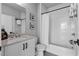 This bathroom has a shower with a curtain, a vanity with a mirror, and a toilet at 574 Boulevard Ne Pl # 5, Atlanta, GA 30308