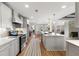 Open kitchen featuring an island, stainless appliances, and views into the living space at 8160 Stone Hill Rd, Cumming, GA 30028