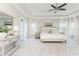 Bright main bedroom featuring neutral decor, tray ceilings, a ceiling fan, and large windows at 3910 Cameron Ct, Cumming, GA 30040