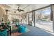 Relaxing sunroom with outdoor furniture, a ceiling fan, and a view of the backyard pool at 4493 Old Hiram Lithia Spgs Rd, Powder Springs, GA 30127